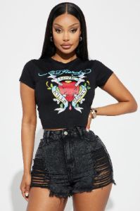 Love Kills Ed Hardy Crop Top - Black sold by Fashion Nova
