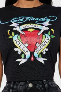 Love Kills Ed Hardy Crop Top - Black sold by Fashion Nova