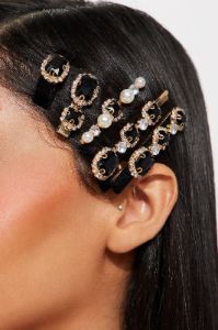Pretty Please 5 Piece Hair Clip Set - Black sold by Fashion Nova