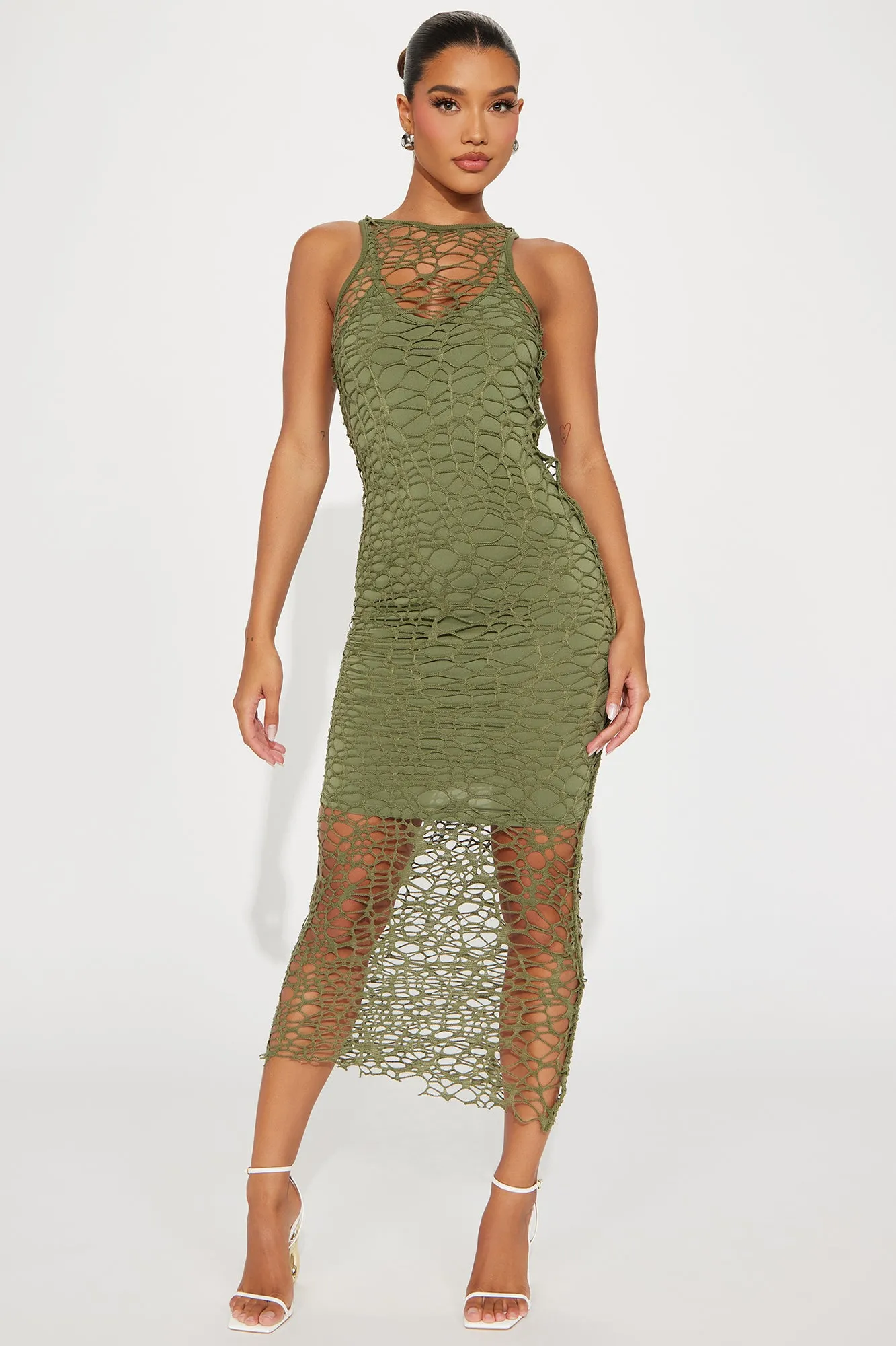 Callie Crochet Maxi Dress - Olive sold by Fashion Nova