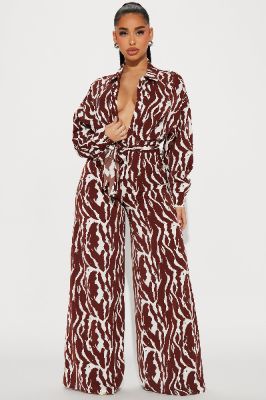 Safari Vibes Jumpsuit - Brown/combo sold by Fashion Nova