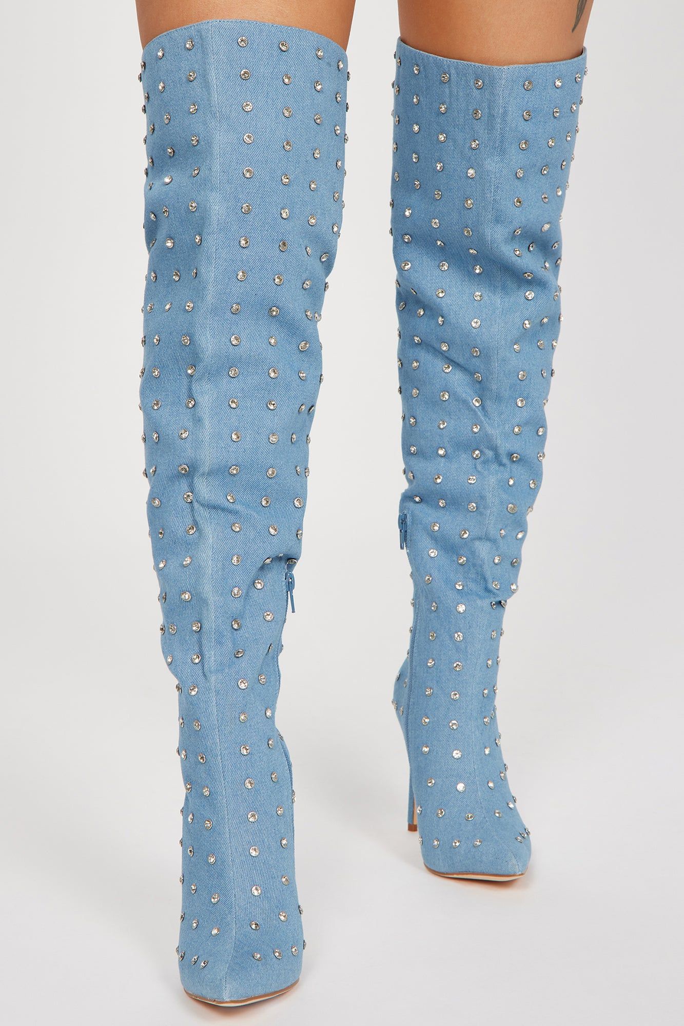 Let's Mingle Over The Knee Heeled Boots - Denim sold by Fashion Nova product image thumbnail 2