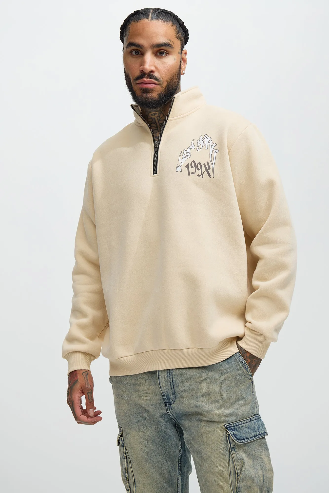 NYC 199X Quarter Zip Sweatshirt - Tan sold by Fashion Nova product image thumbnail 4