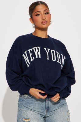 New York Embroidered Screen Sweatshirt - Navy sold by Fashion Nova