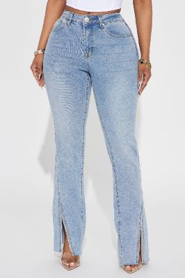 Rule Breaking Embellished Stretch Flare Jeans - Light Wash sold by Fashion Nova