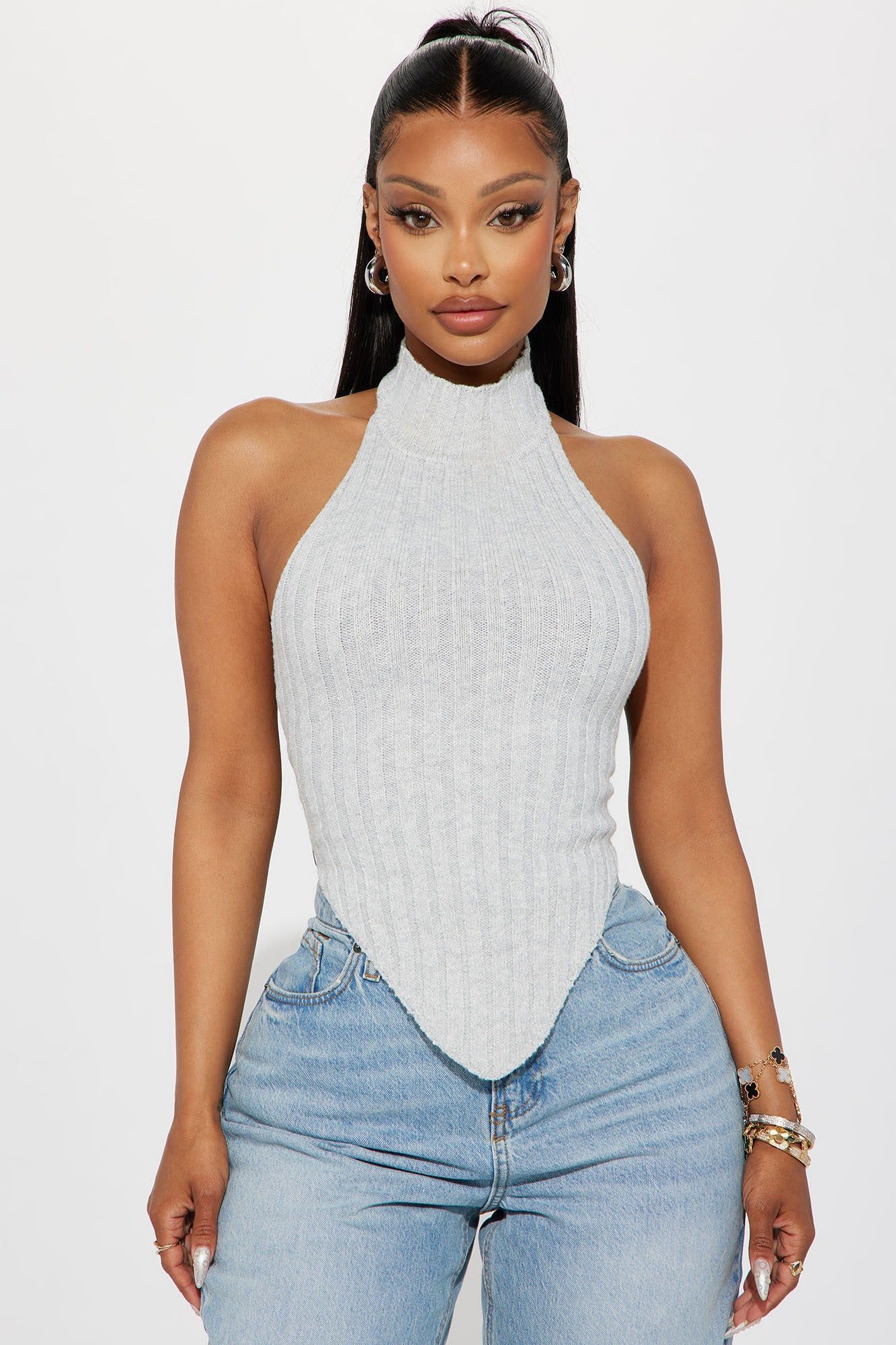 Kinslie Sweater Top - Grey sold by Fashion Nova