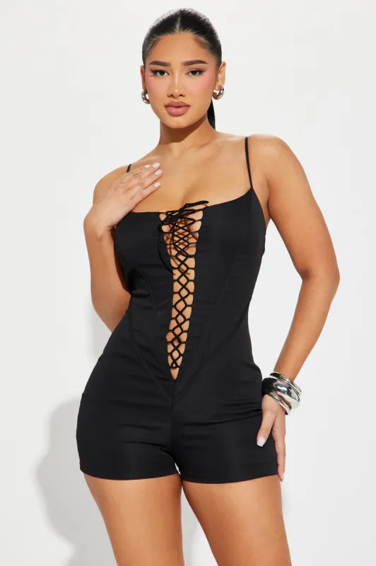 Worth The Risk Romper - Black sold by Fashion Nova