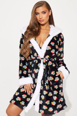 Cupcake Cutie Plush PJ Robe - Black/combo sold by Fashion Nova