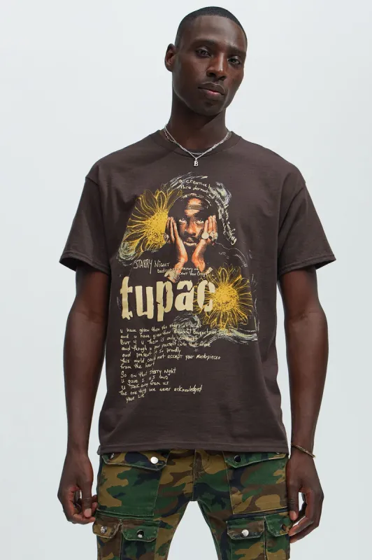 Tupac Starry Night Short Sleeve Tee - Chocolate sold by Fashion Nova