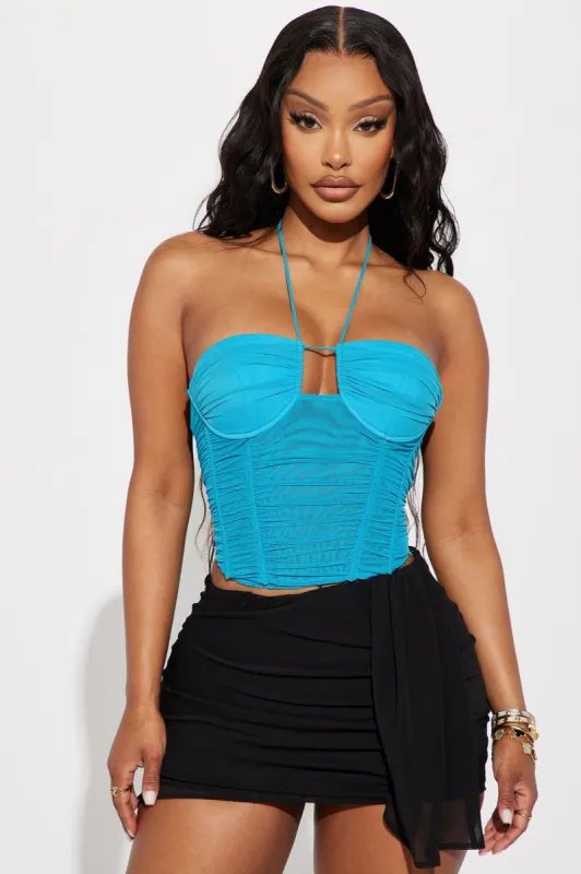 Mia Mesh Corset Top - Aqua sold by Fashion Nova