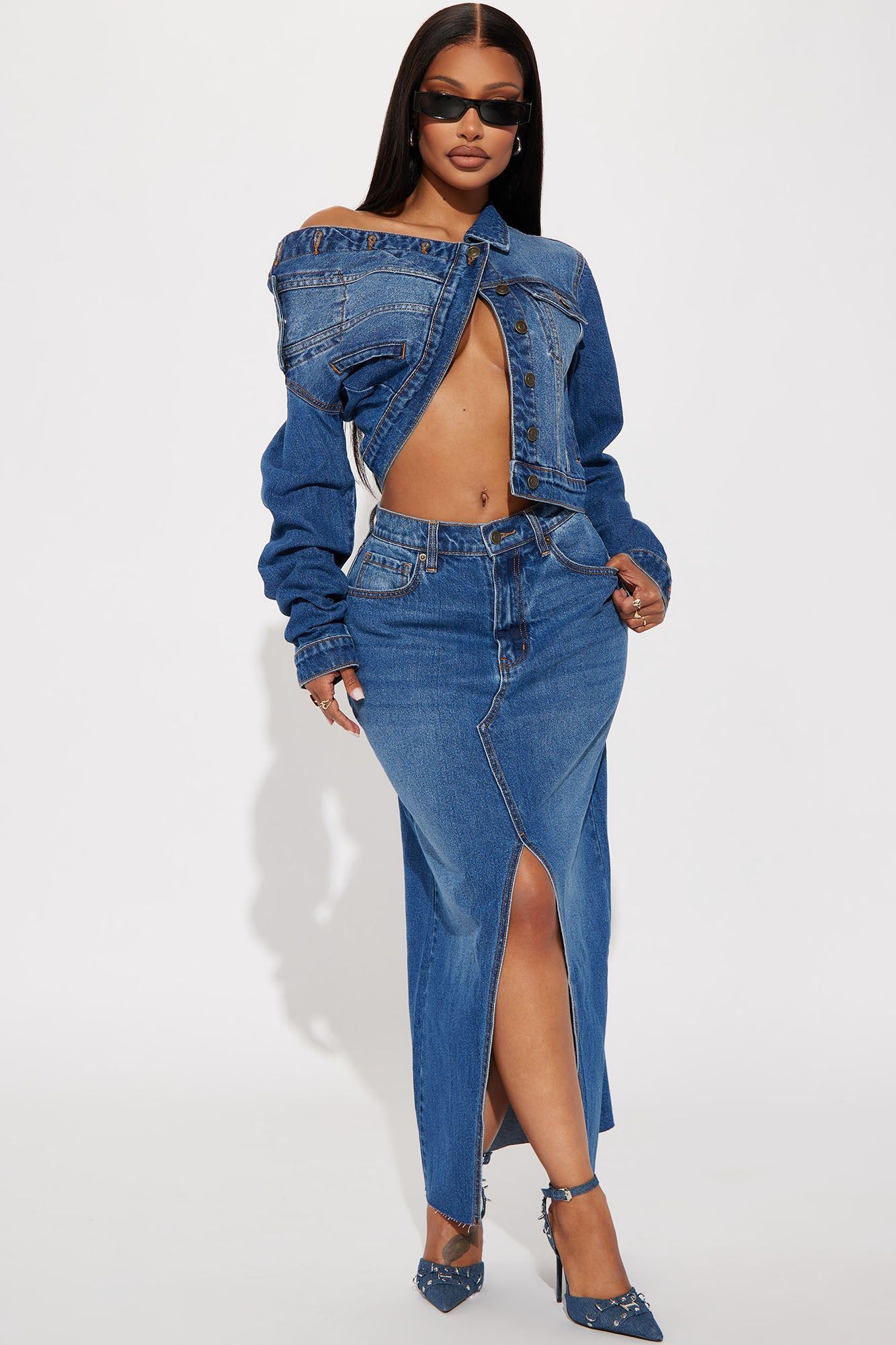 Bailey Denim Maxi Skirt Set - Medium Wash sold by Fashion Nova product image thumbnail 4