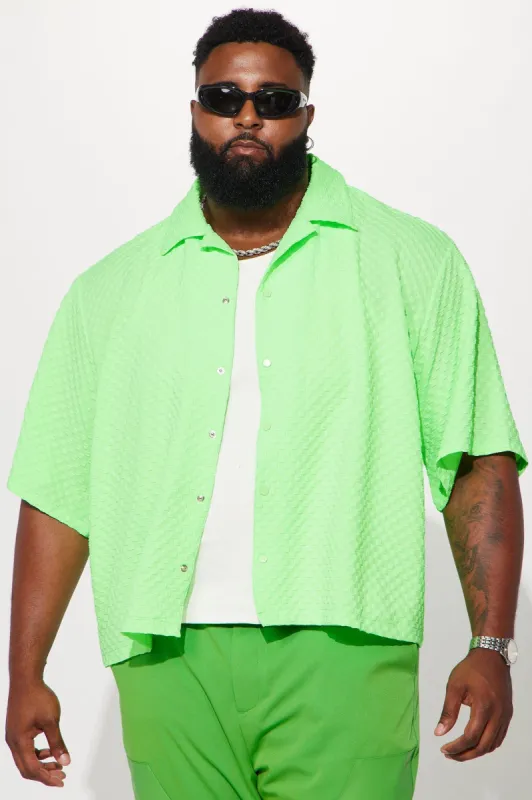 Luxor Textured Cropped Button Up Shirt - Neon Green sold by Fashion Nova