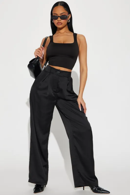 Trinity Satin Trouser - Black sold by Fashion Nova