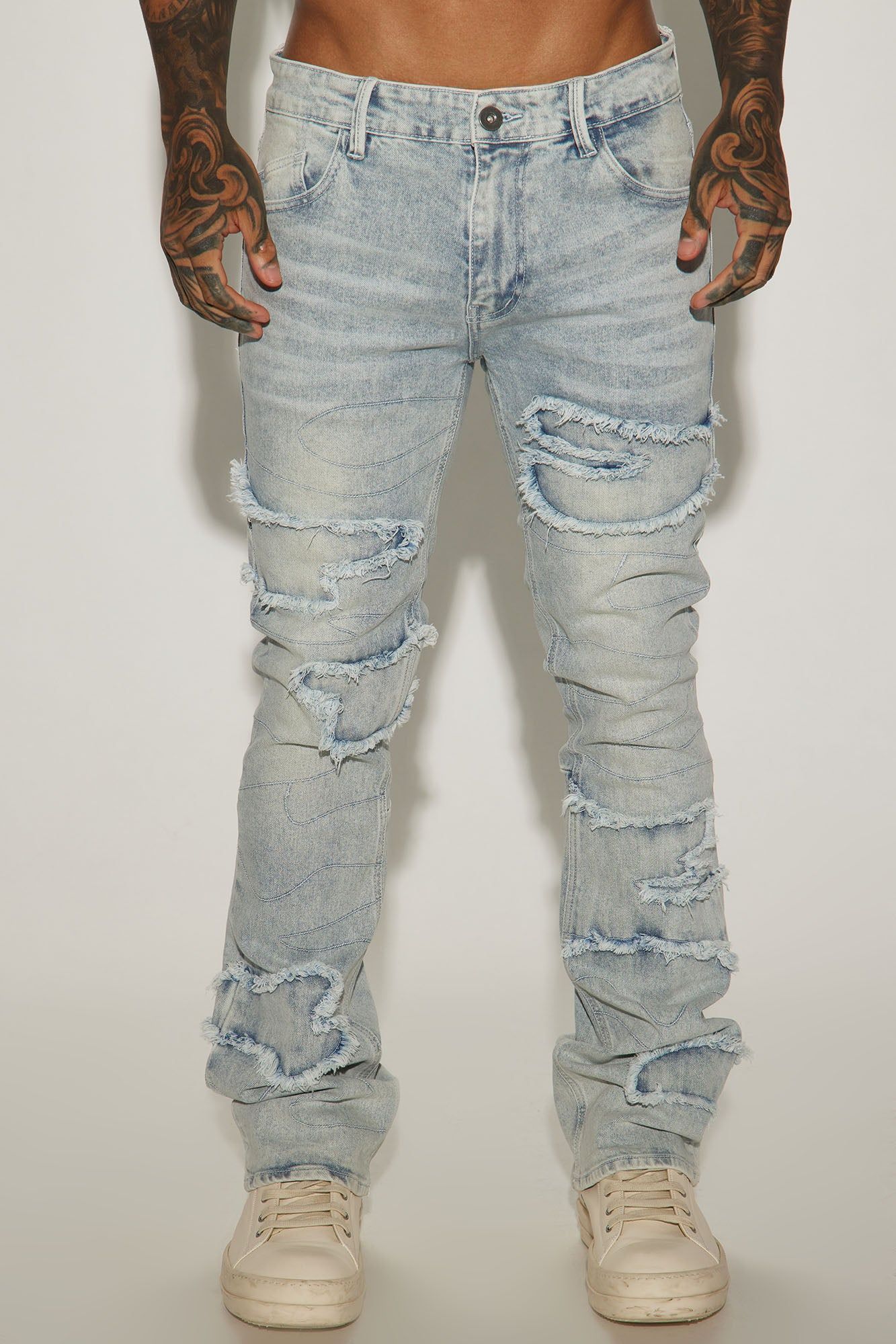 Shape It Fray Stacked Skinny Flare Jeans - Light Blue Wash sold by Fashion Nova product image thumbnail 3