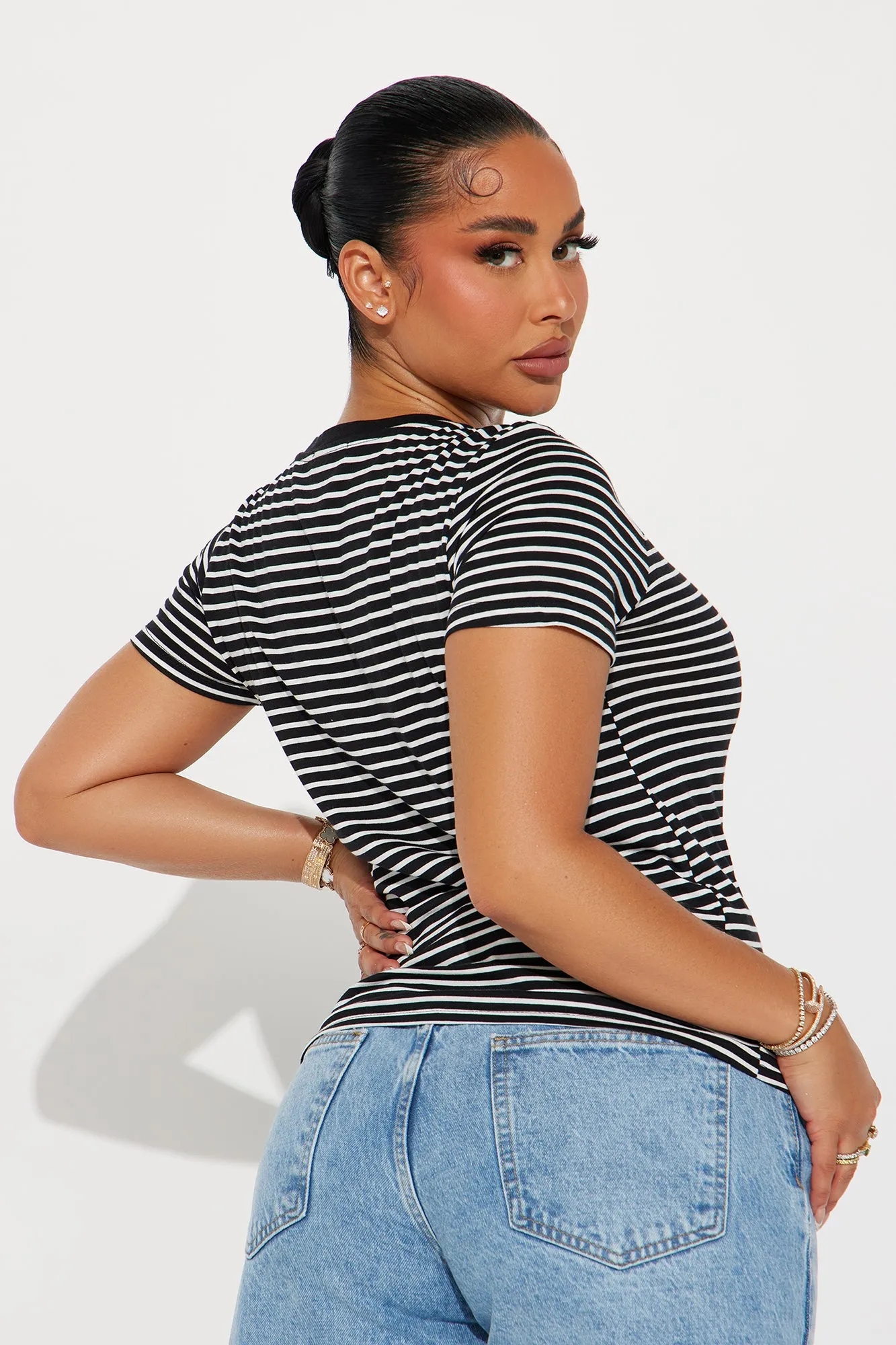 Avery Striped Short Sleeve Top - Black/White sold by Fashion Nova product image thumbnail 3