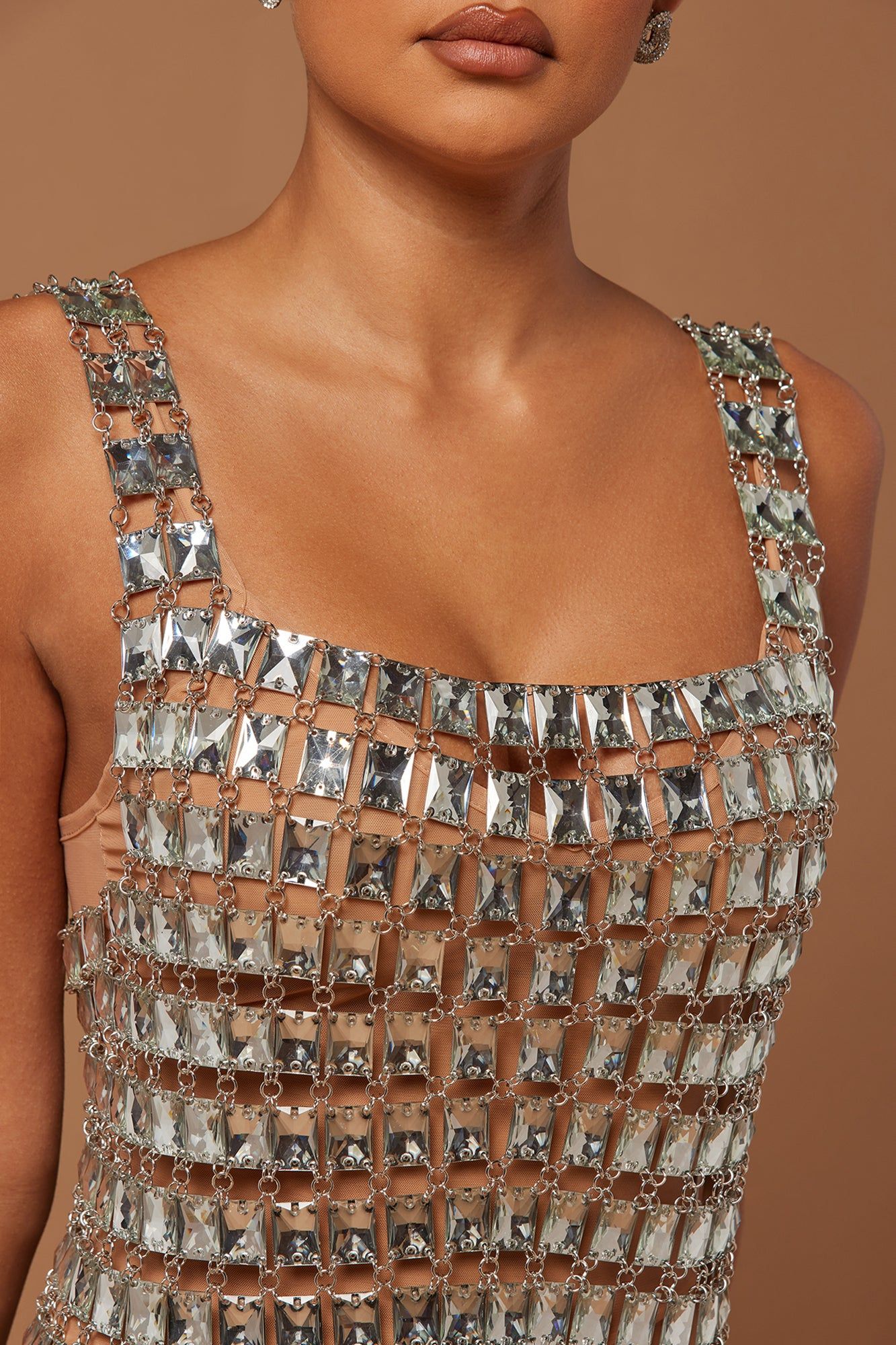 Samara Rhinestone Mini Dress - Silver | Parallel