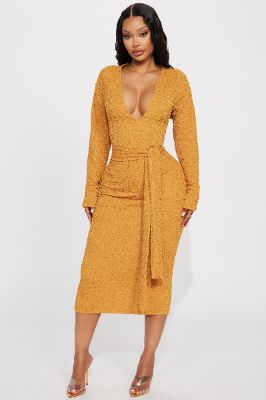 Dalia Midi Dress - Mustard sold by Fashion Nova