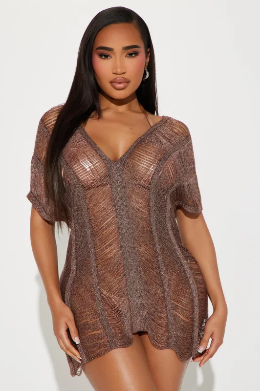 Rita Metallic Crochet Cover Up Dress - Bronze sold by Fashion Nova