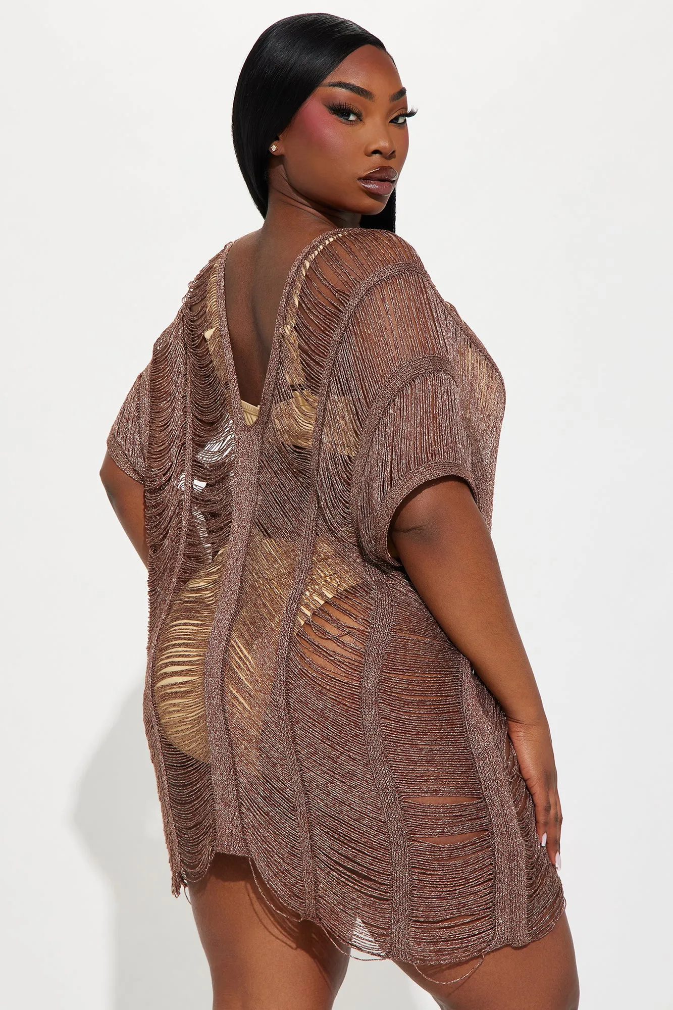 Rita Metallic Crochet Cover Up Dress - Bronze sold by Fashion Nova product image thumbnail 5