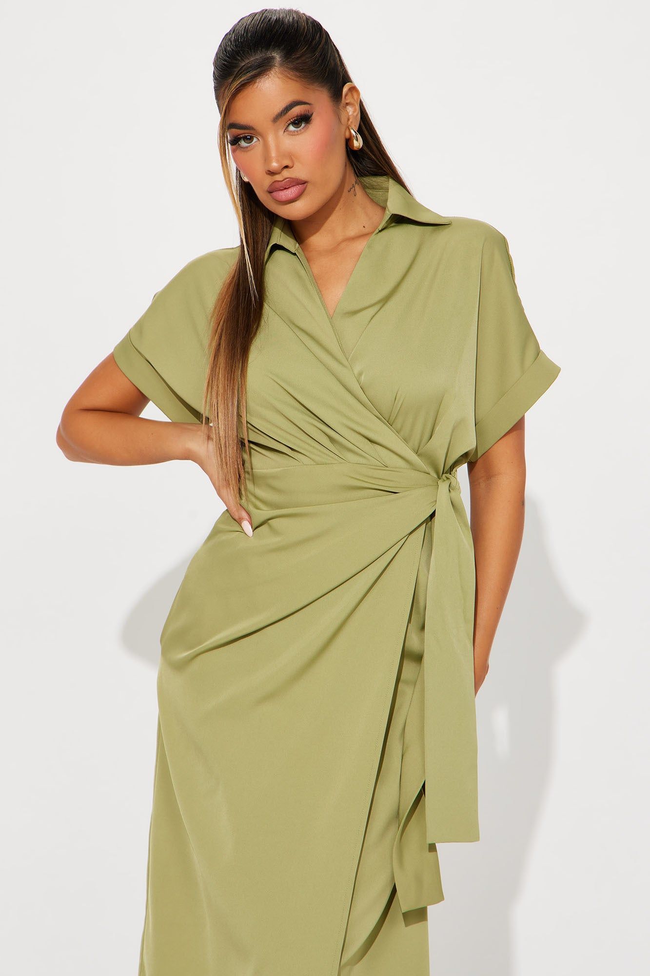 Lucy Midi Wrap Dress - Chartreuse sold by Fashion Nova product image thumbnail 2