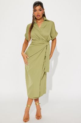 Lucy Midi Wrap Dress - Chartreuse sold by Fashion Nova