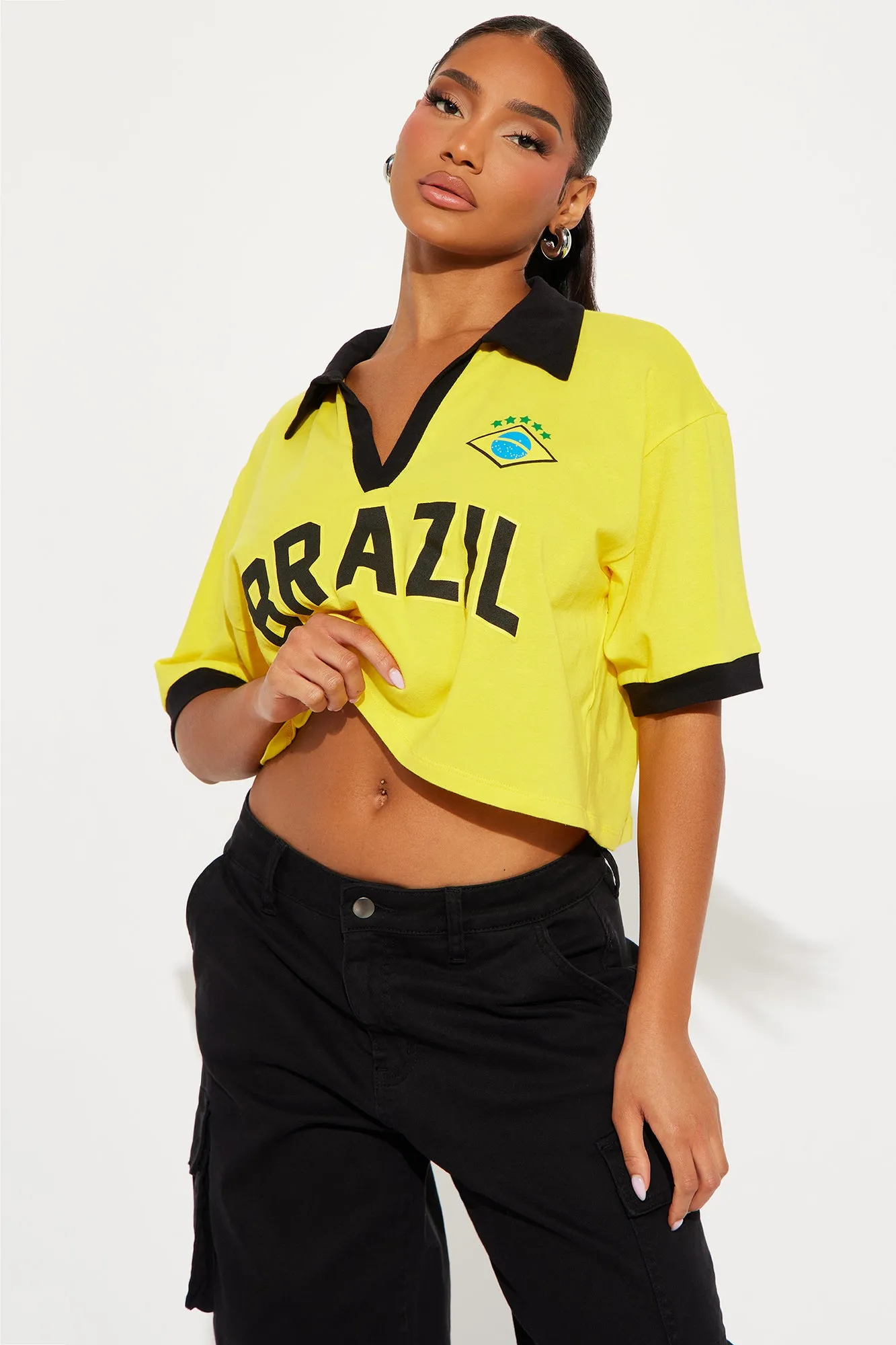 Brazilian Love Polo Tee - Yellow sold by Fashion Nova
