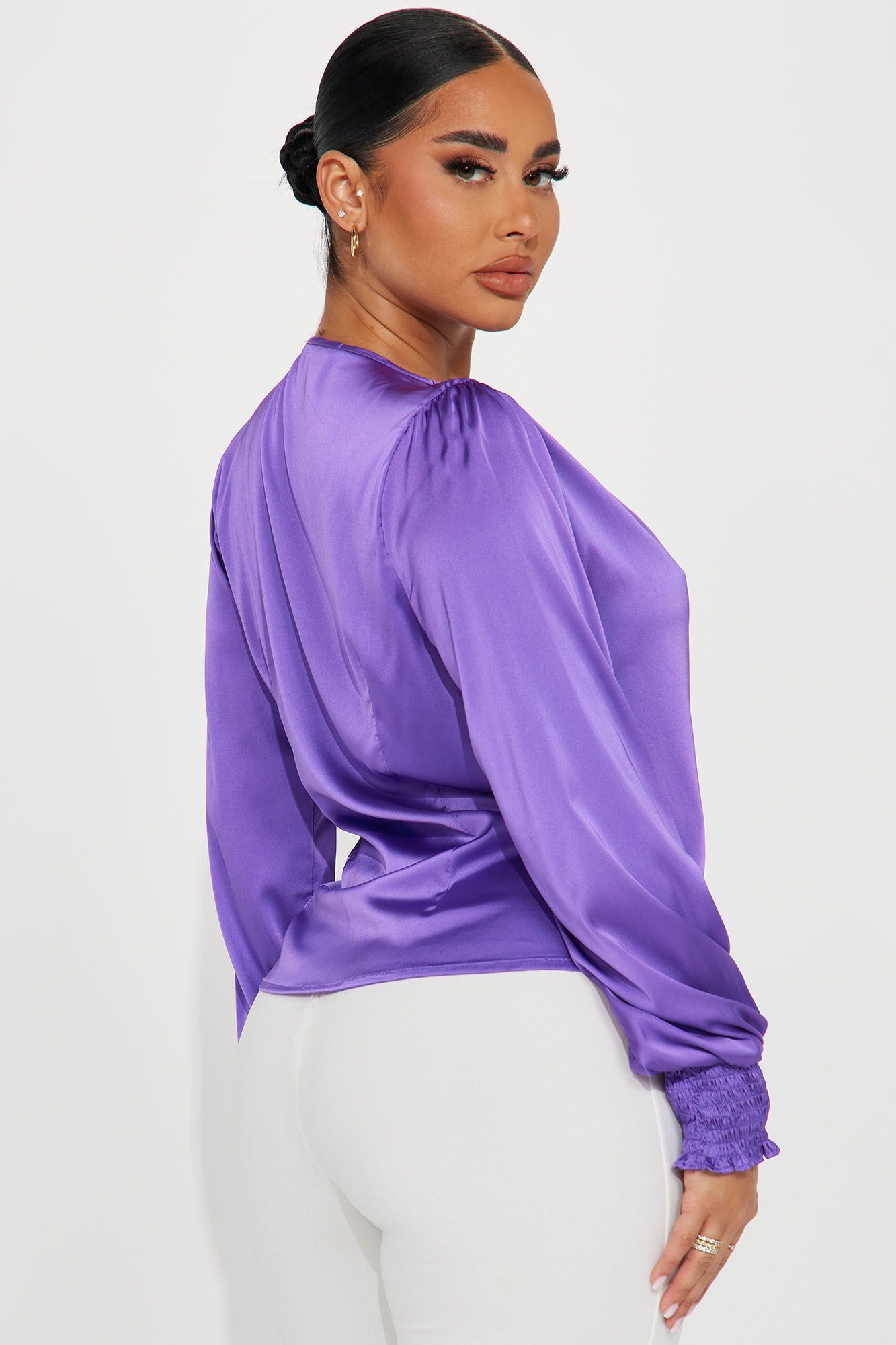 Dinner and Drinks Satin Blouse Top - Purple sold by Fashion Nova product image thumbnail 3