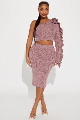 Delicate Flower Sweater Skirt Set - Mauve sold by Fashion Nova