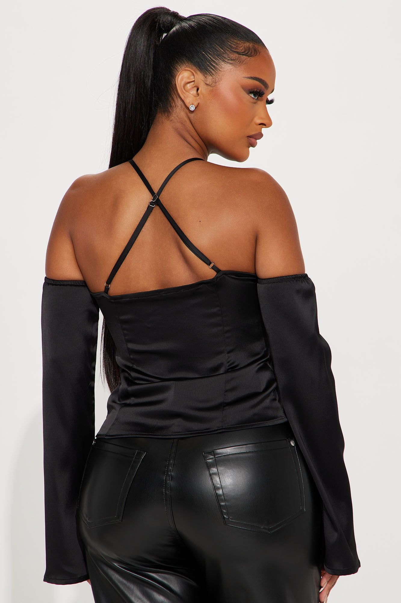 Soft Mood Satin Long Sleeve Cami - Black/White sold by Fashion Nova product image thumbnail 3