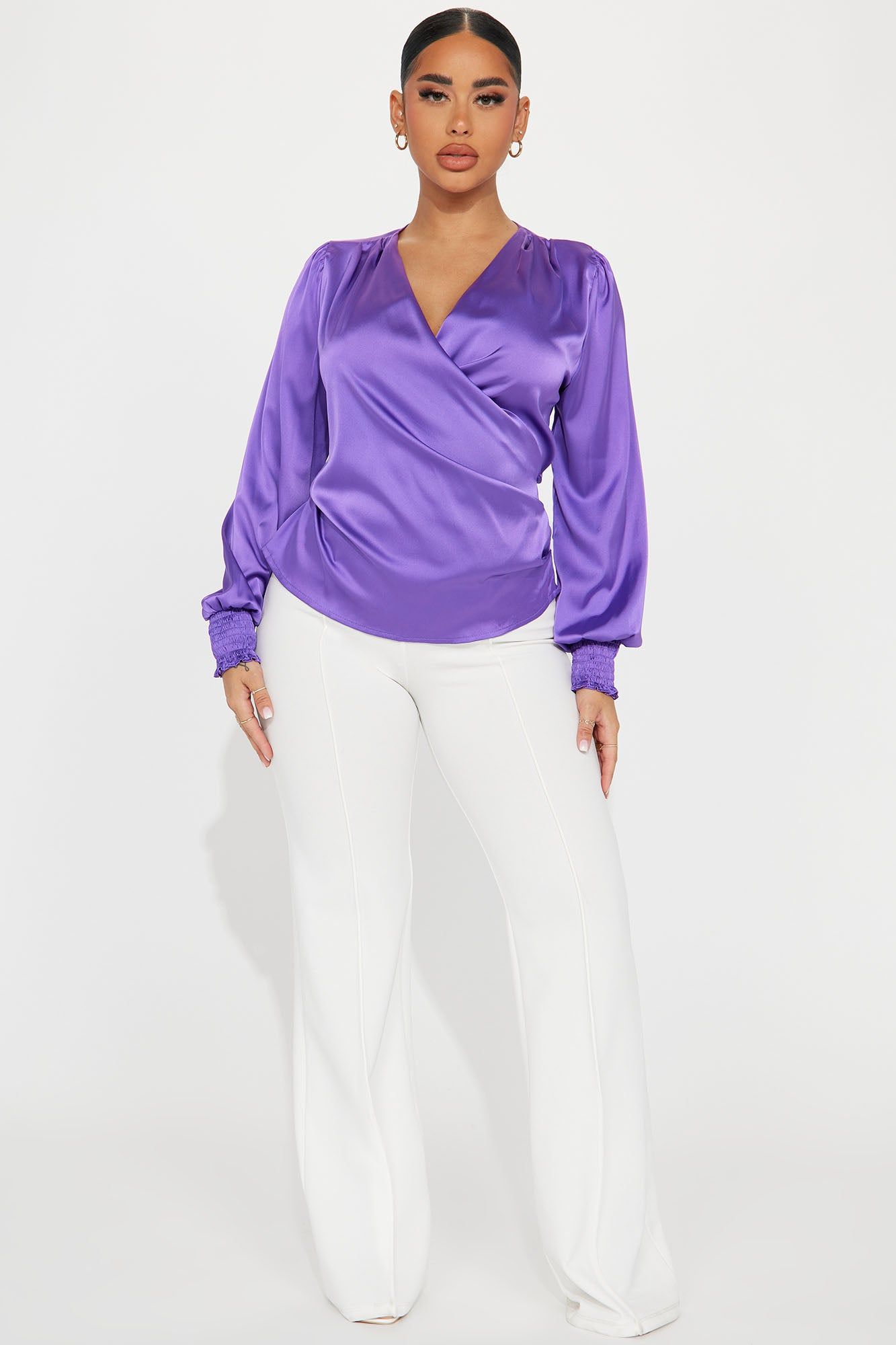 Dinner and Drinks Satin Blouse Top - Purple sold by Fashion Nova product image thumbnail 2
