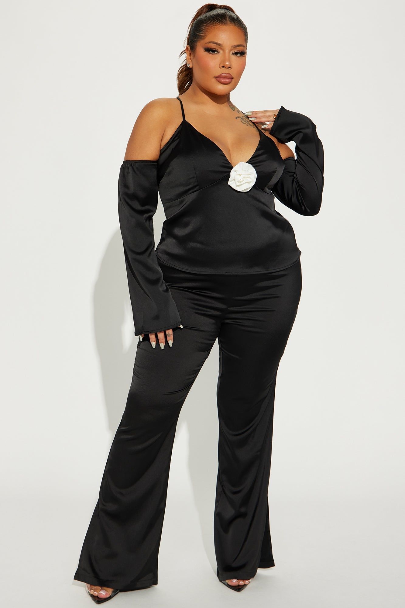 Soft Mood Satin Long Sleeve Cami - Black/White sold by Fashion Nova product image thumbnail 5
