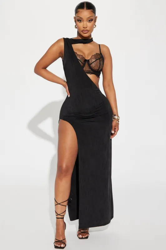 Secrets Exposed Maxi Dress - Black sold by Fashion Nova