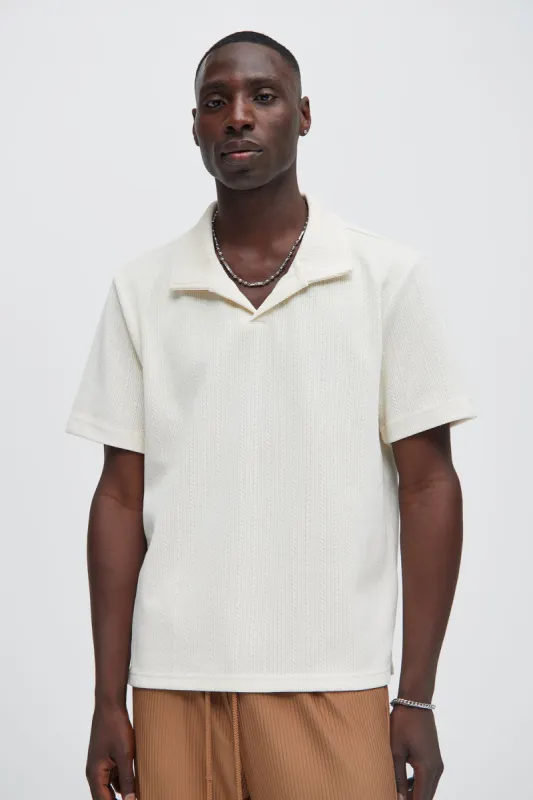 Cefalo Sweater Textured Johnny Collar Shirt - Cream sold by Fashion Nova