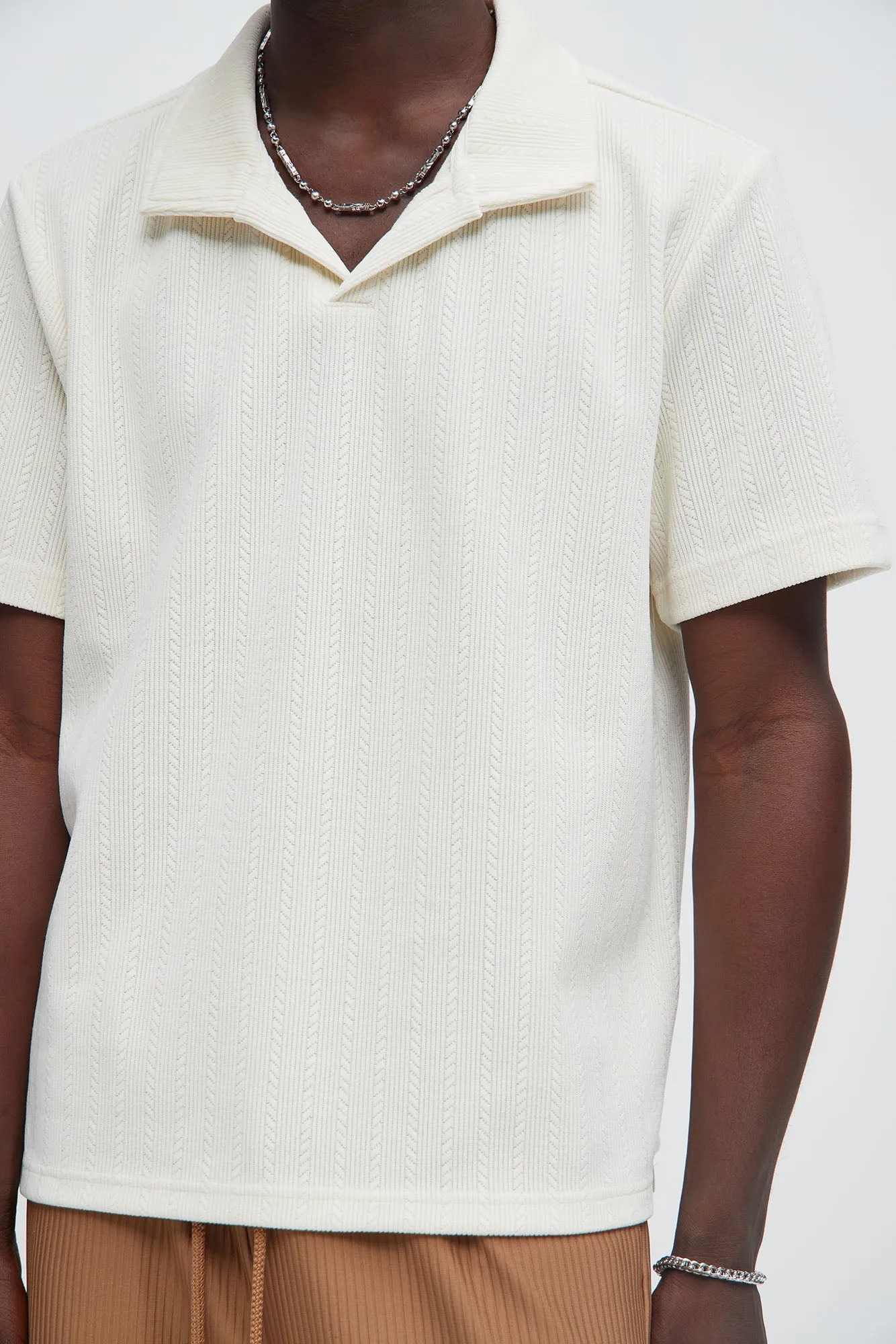 Cefalo Sweater Textured Johnny Collar Shirt - Cream sold by Fashion Nova product image thumbnail 3