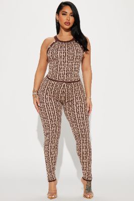 Raya Sweater Legging Set - Chocolate/Combo sold by Fashion Nova