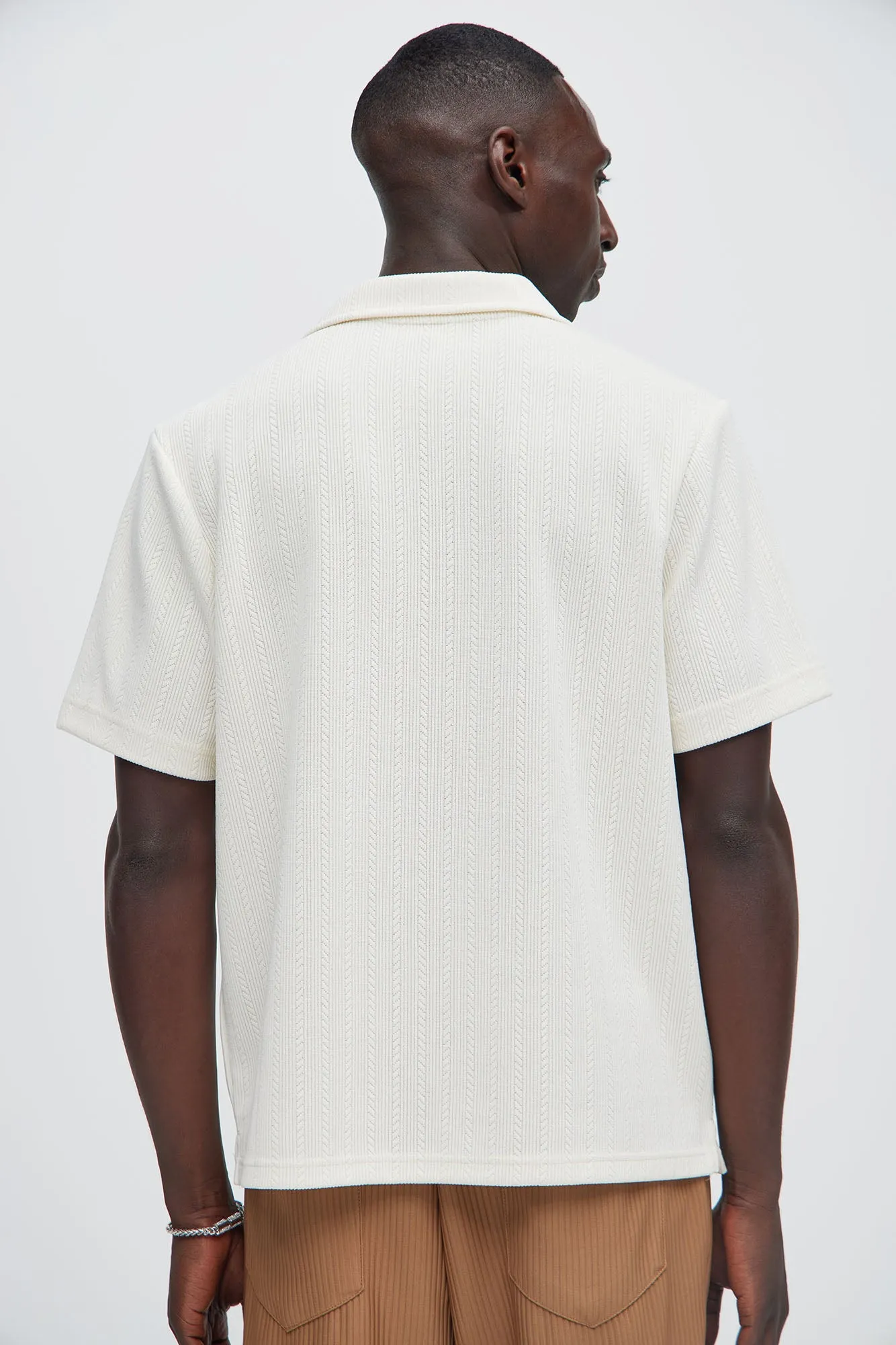 Cefalo Sweater Textured Johnny Collar Shirt - Cream sold by Fashion Nova product image thumbnail 4