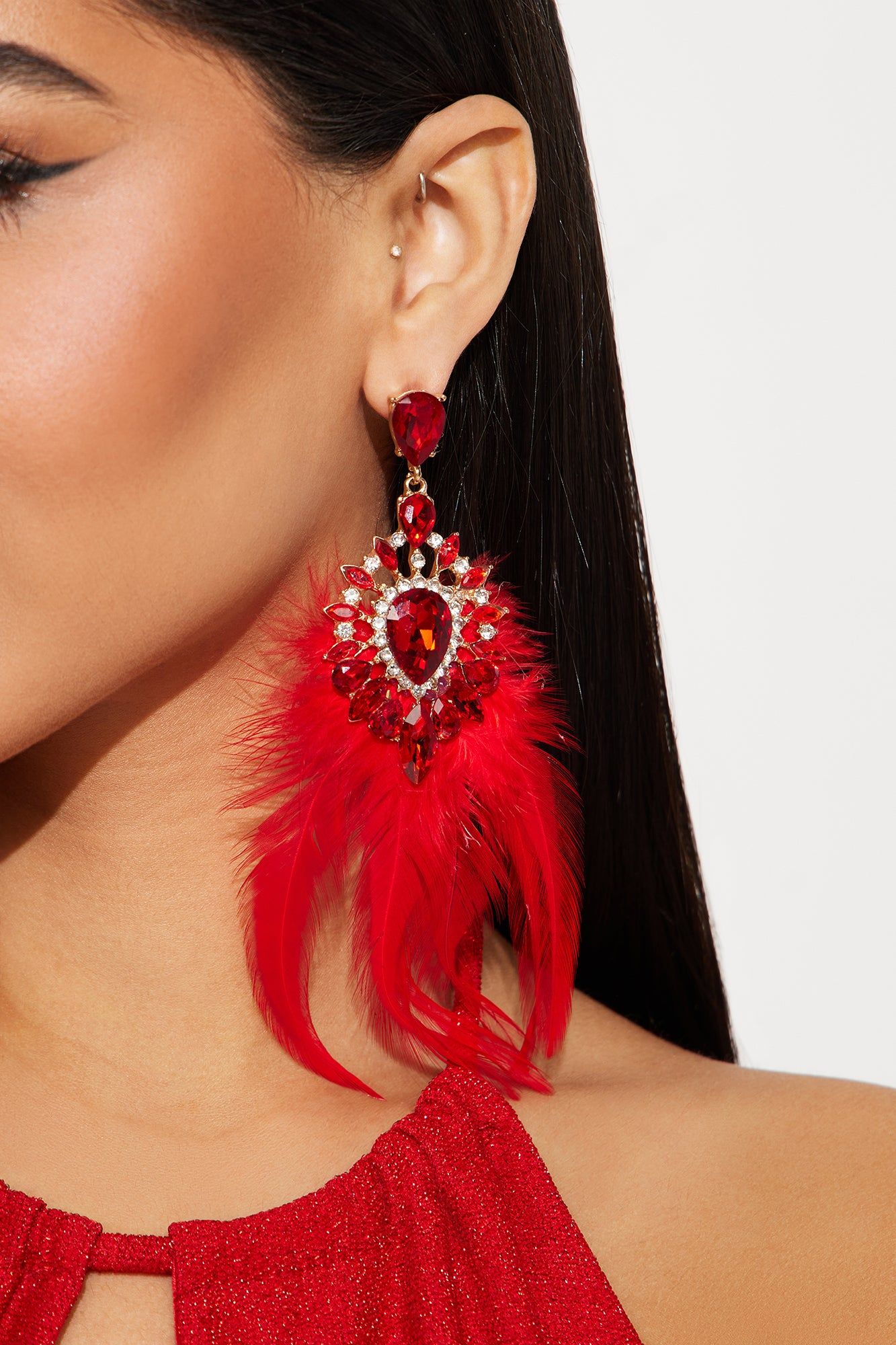 Feather For All Drop Earrings - Red sold by Fashion Nova