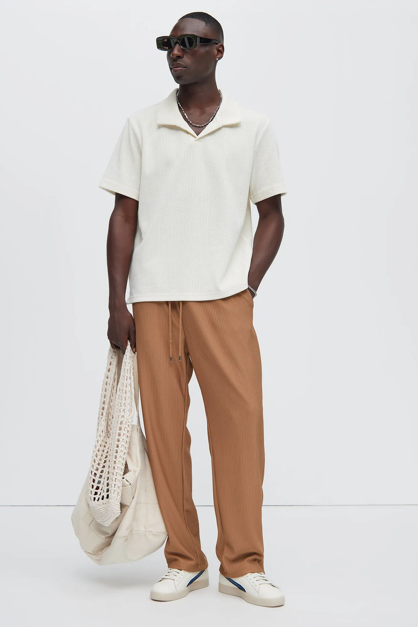 Cefalo Sweater Textured Johnny Collar Shirt - Cream sold by Fashion Nova product image thumbnail 2