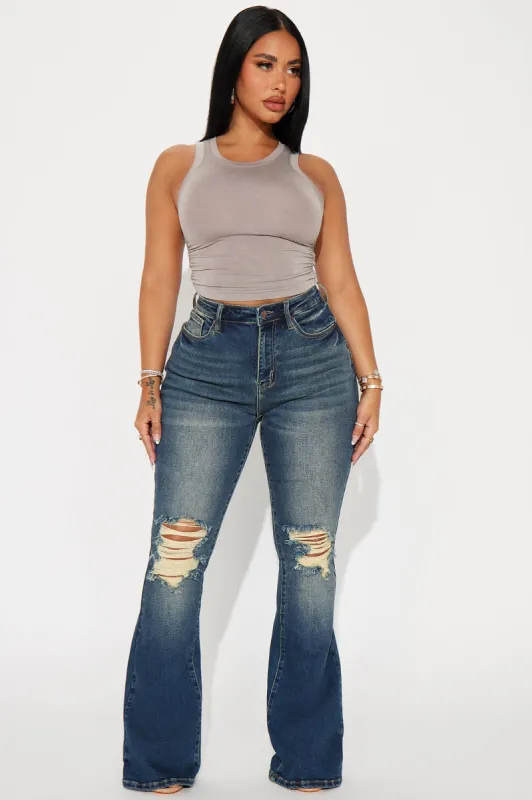 Girl Bye High Rise Flare Jeans - Dark Wash sold by Fashion Nova