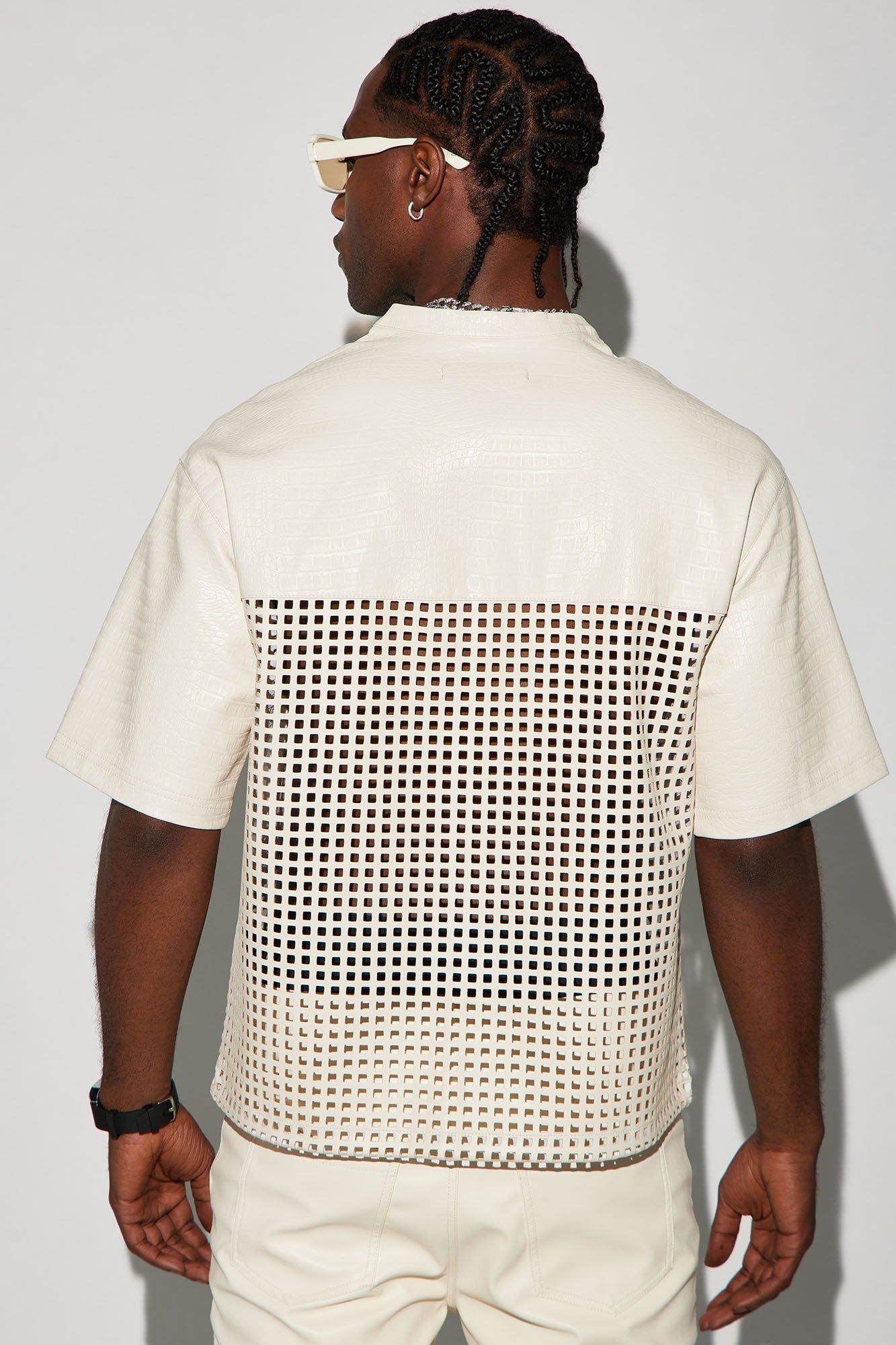 Gotta Run Faux Crocodile Leather Mesh Oversized Tee - Cream sold by Fashion Nova product image thumbnail 4