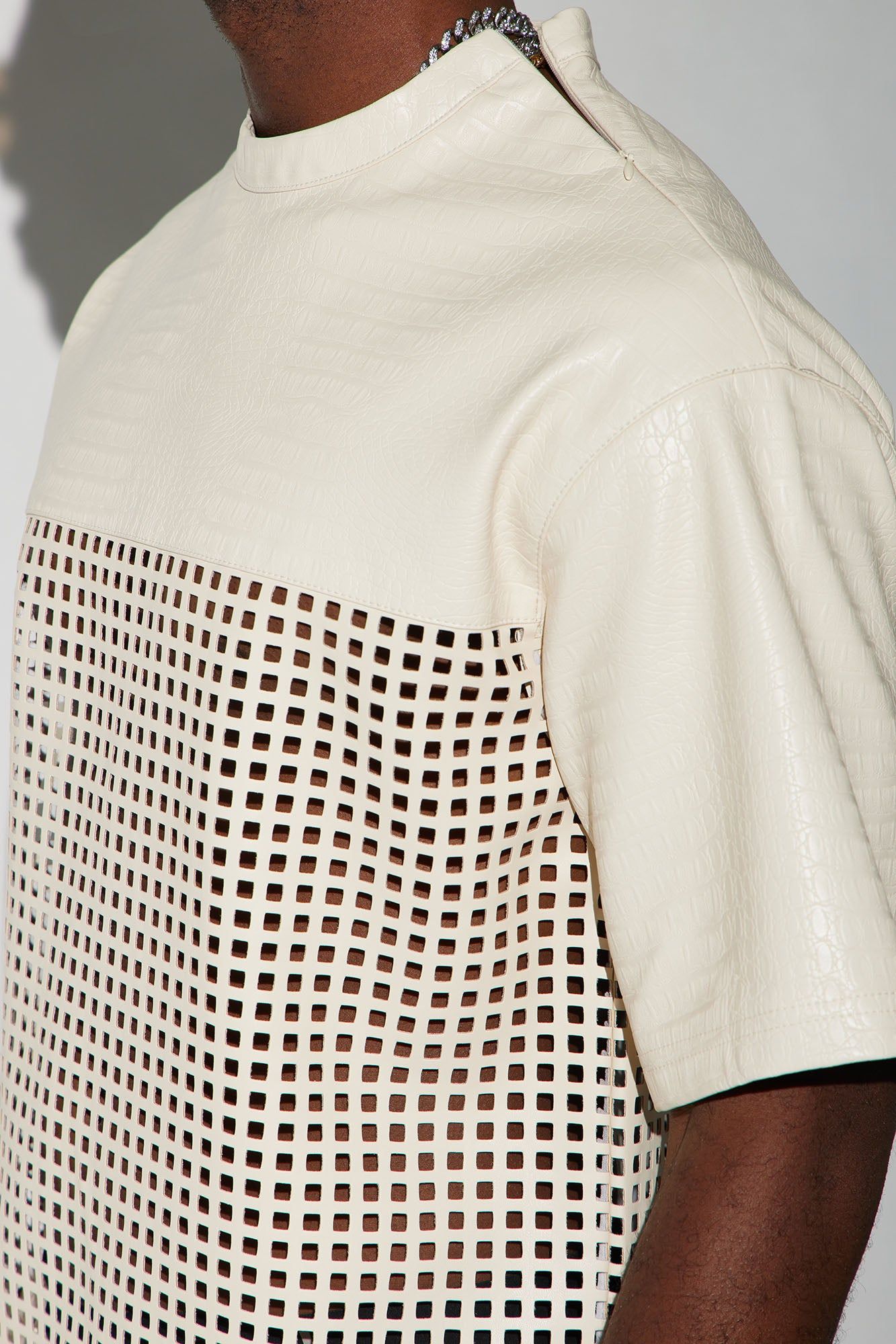 Gotta Run Faux Crocodile Leather Mesh Oversized Tee - Cream sold by Fashion Nova product image thumbnail 5