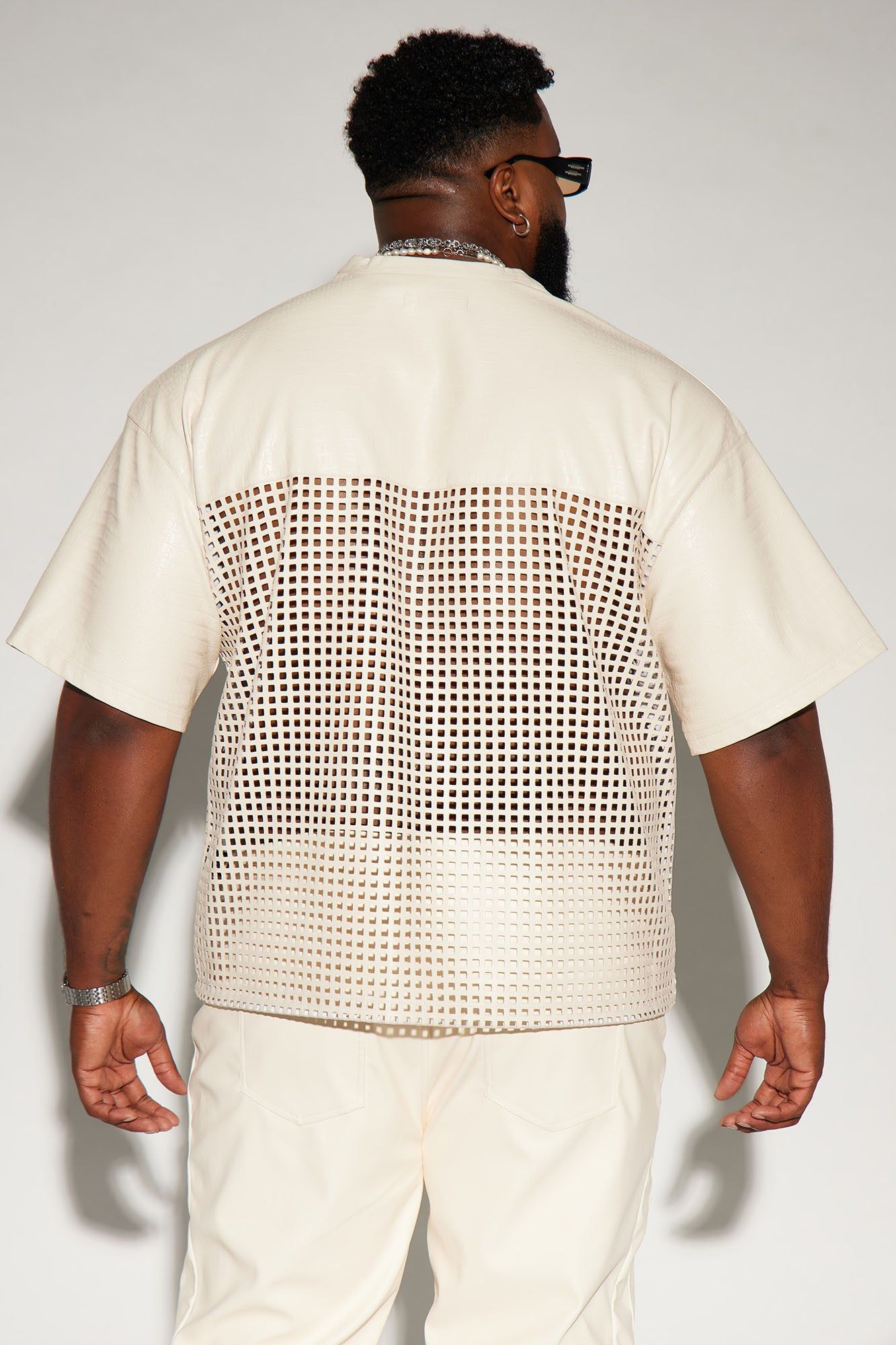 Gotta Run Faux Crocodile Leather Mesh Oversized Tee - Cream sold by Fashion Nova product image thumbnail 8
