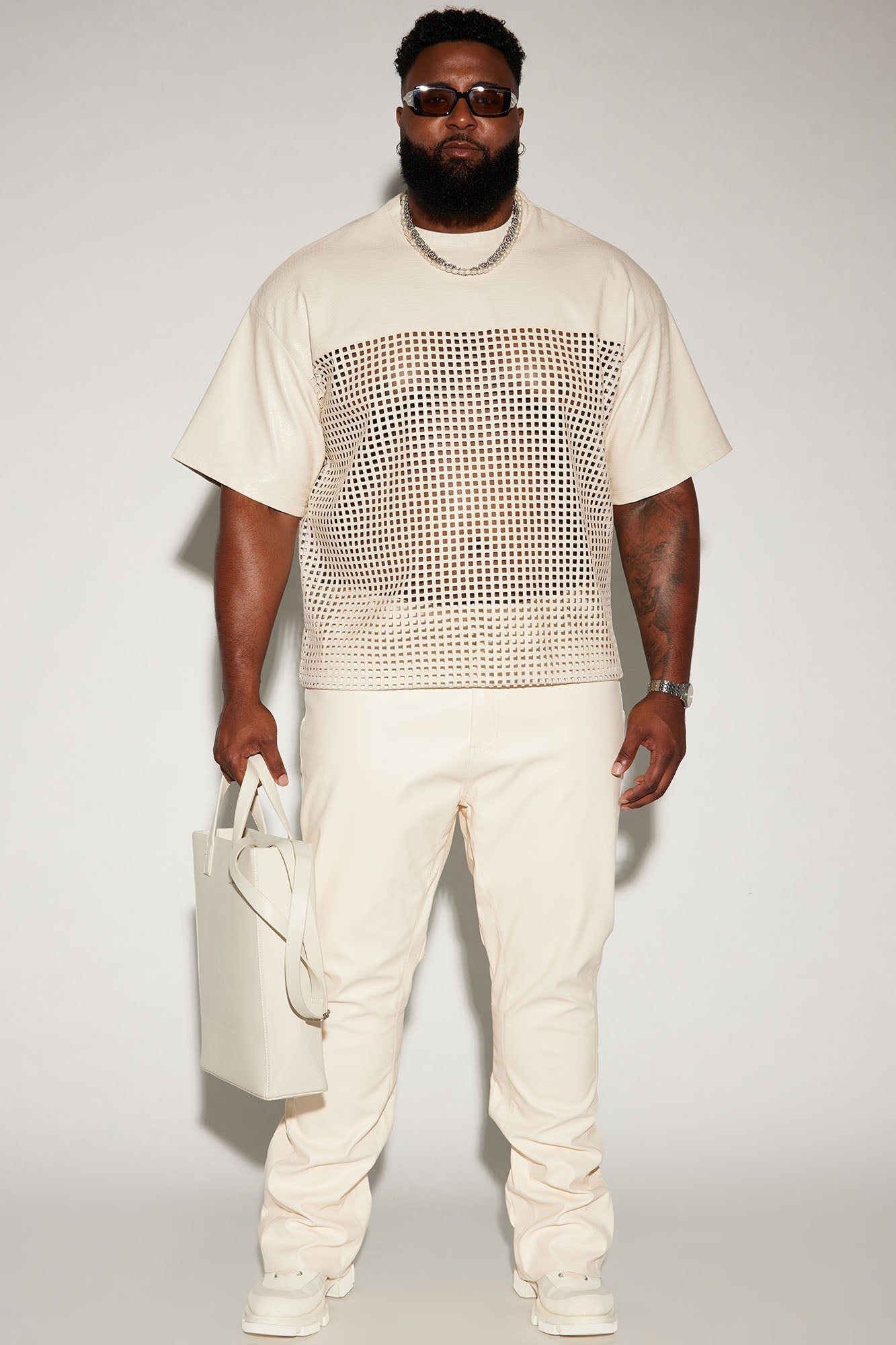 Gotta Run Faux Crocodile Leather Mesh Oversized Tee - Cream sold by Fashion Nova product image thumbnail 6