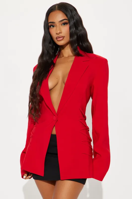 Camille Lace Up Blazer - Red sold by Fashion Nova