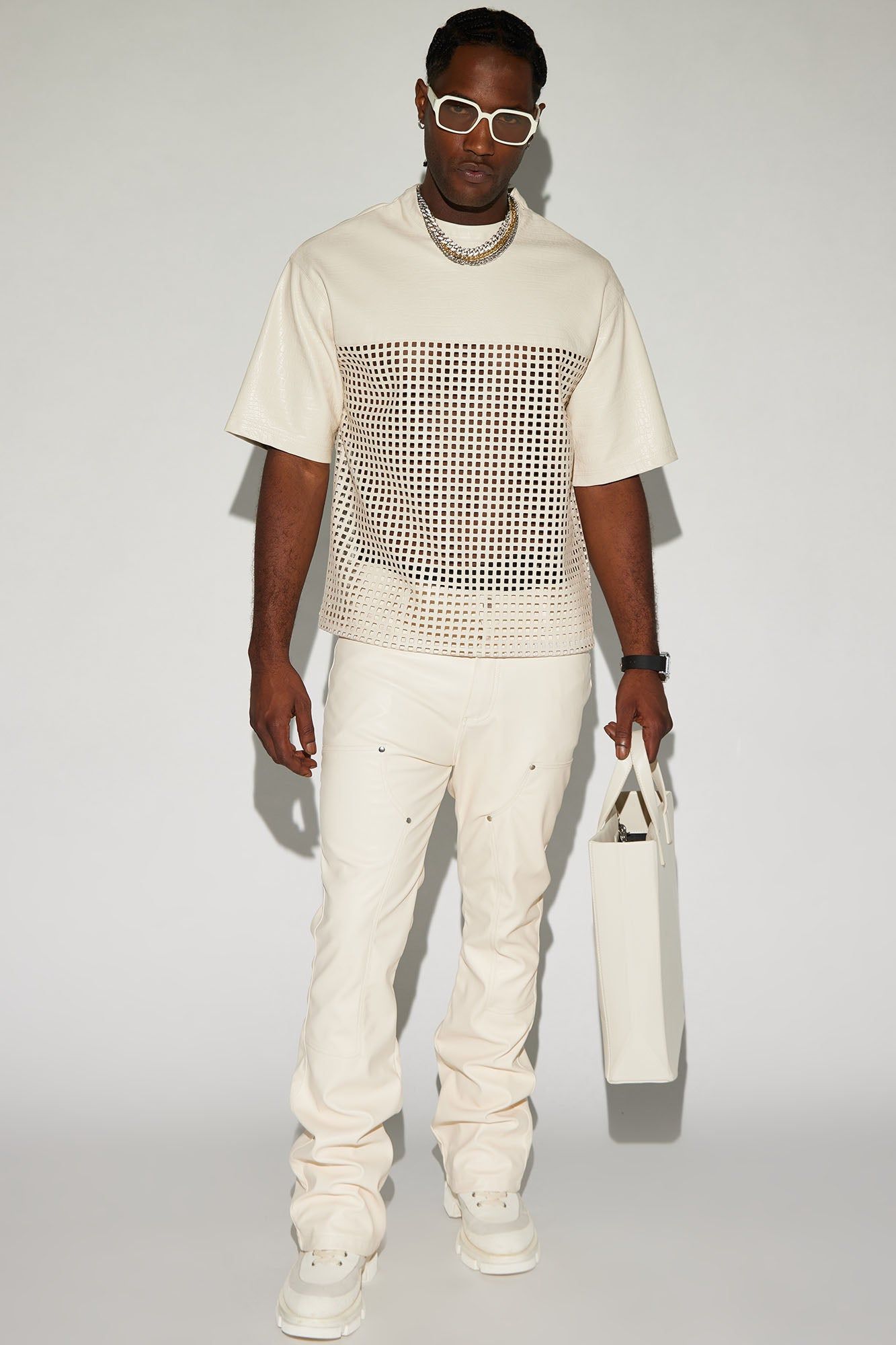 Gotta Run Faux Crocodile Leather Mesh Oversized Tee - Cream sold by Fashion Nova product image thumbnail 3