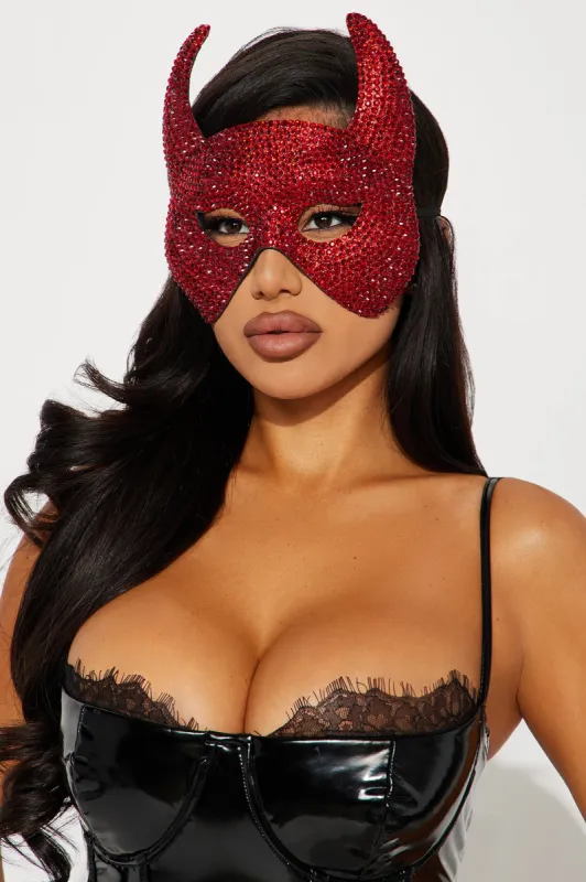 Perfect Devil Rhinestone Horn Mask - Red sold by Fashion Nova