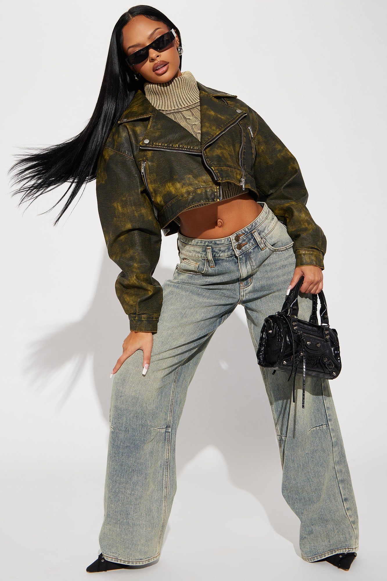Roadie Washed Faux Leather Moto Jacket - Olive sold by Fashion Nova product image thumbnail 2