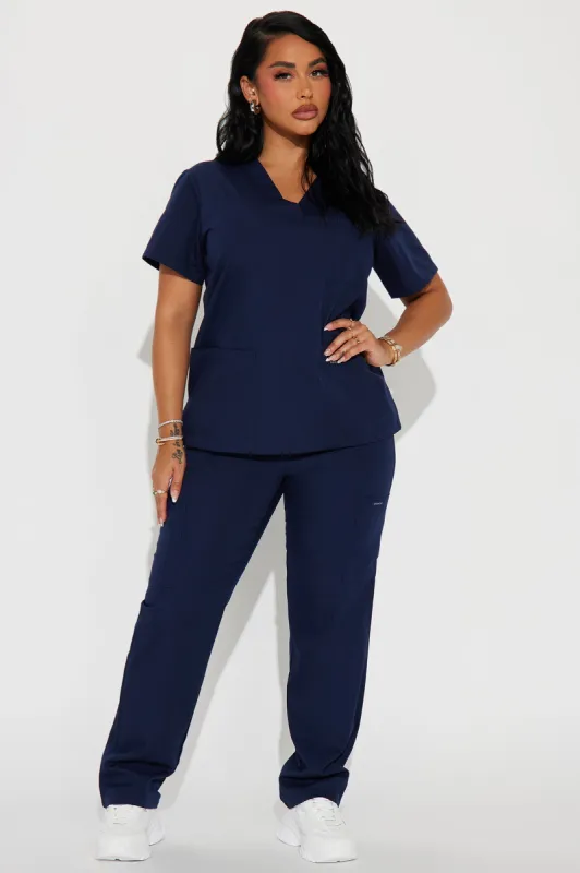 Checking In Cotton Blend Uniform 2 Piece Scrub Set - Navy sold by Fashion Nova
