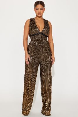 Cassidee Plisse Jumpsuit  - Black/Gold sold by Fashion Nova