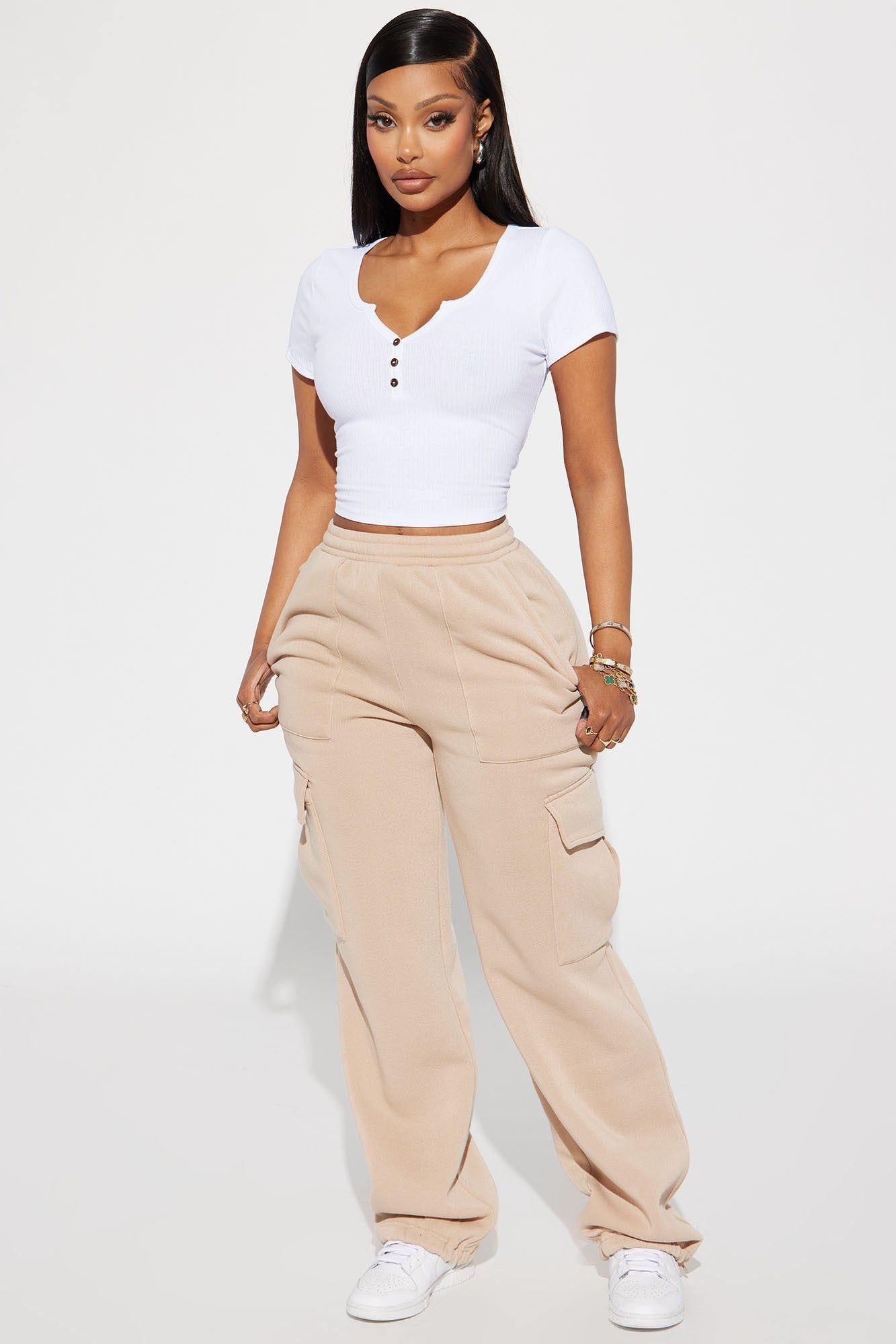 Tessa Fleece Lounge Jogger - Sand sold by Fashion Nova